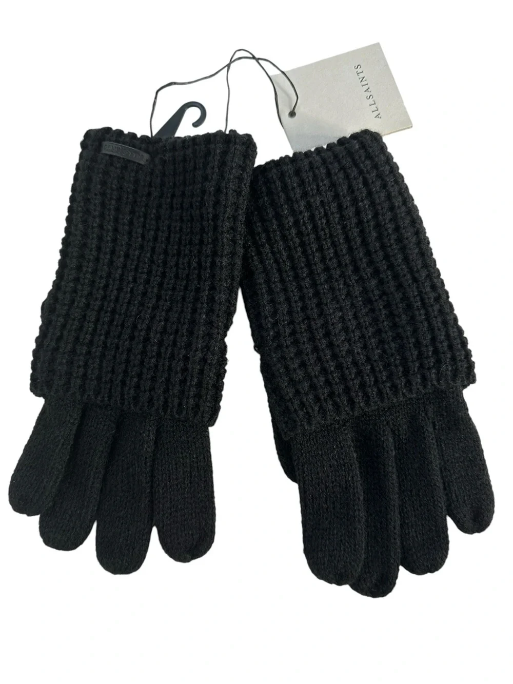AllSaints Angled Stitch Marled Wool Blend Gloves Black NWT